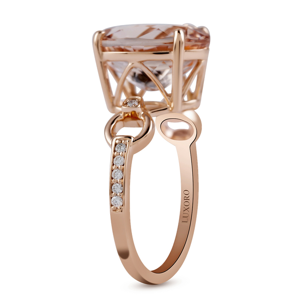 14K Rose Gold AGI Certified AAA Morganite and Diamond (I1-I2/G-H) Ring 4.50 Ct.