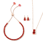 3 Piece Set - Red Austrian Crystal & Simulated Mozambique Garnet Pendant with Chain ( 20 with 2 inch