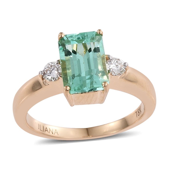ILIANA 18K Y Gold Boyaca Colombian Emerald (Oct 2.25 Ct), Diamond Ring 2.500 Ct.