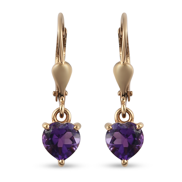 Amethyst Lever Back Earrings in 14K Gold Overlay Sterling Silver 1.42 Ct.
