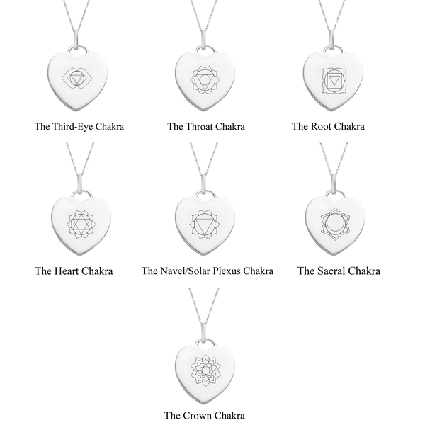 Personalised Engraved Chakra Heart Pendant with Chain in Silver
