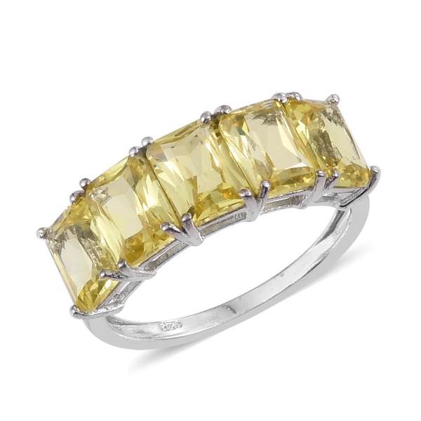 Simulated Yellow Sapphire (Oct) 5 Stone Ring in Platinum Overlay Sterling Silver