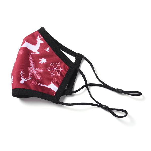 Set of 2 - Christmas Deer and Snow 100% Cotton Face Covering with Filter (Adult and Kid) - Burgundy