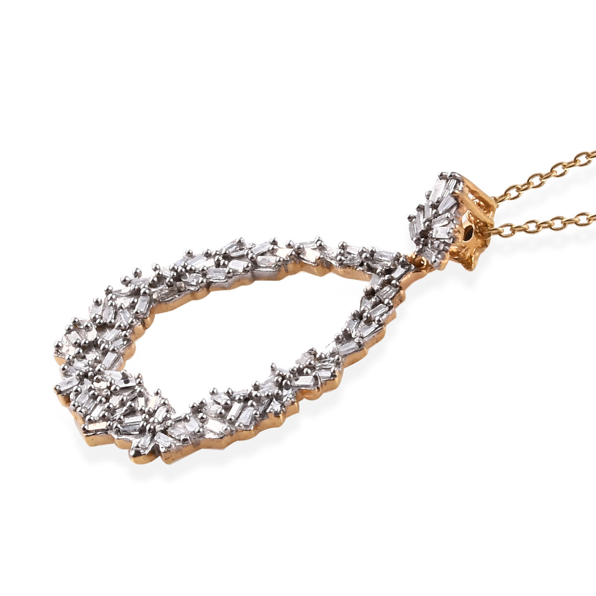 GP - Natural Diamond & Blue Sapphire Pendant with Chain (Size 20) in 18K Vermeil Yellow Gold Plated Sterling Silver 0.54 Ct.