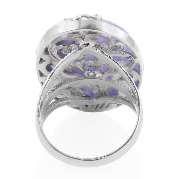 Sajen Silver - Blue Lace Agate and Mozambique Garnet Ring in Sterling Silver 38.00 Ct, Silver wt. 10.50 Gms