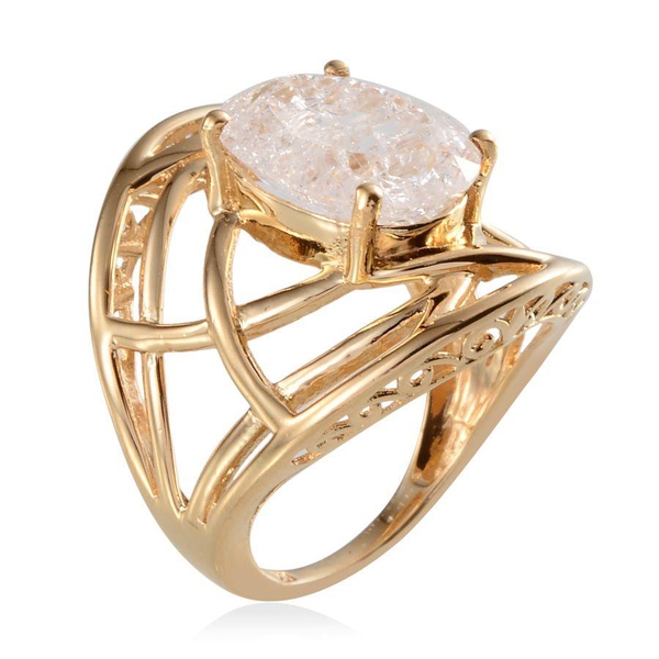 White Crackled Quartz (Ovl) Solitaire Ring in 14K Gold Overlay Sterling Silver 6.500 Ct.