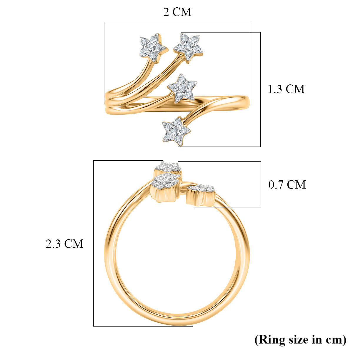 GP - White Diamond & Kanchanaburi Blue Sapphire Star Ring in 18K Vermeil Yellow Gold Plated Sterling Silver