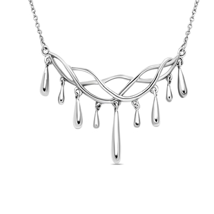 LUCYQ Multi Texture Drop Collection - Rhodium Overlay Sterling Silver Necklace (Size - 16/18/20 Inch