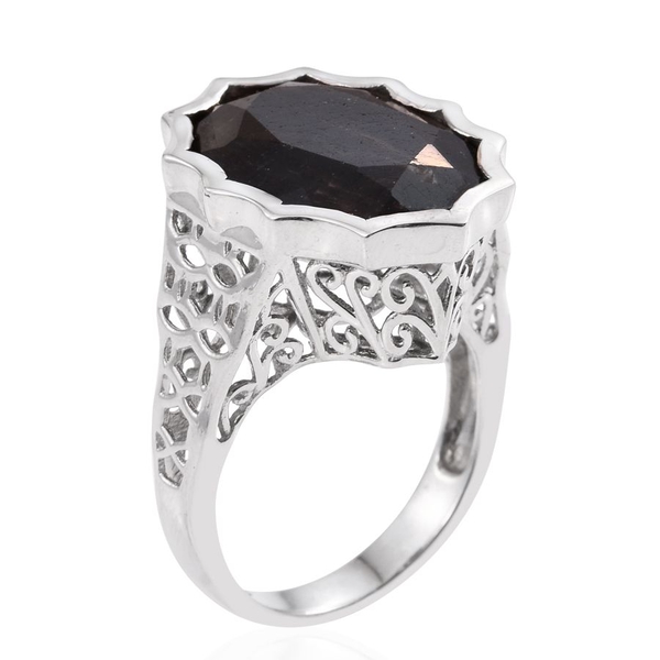 Natural Zawadi Golden Sheen Sapphire (Ovl) Ring in Platinum Overlay Sterling Silver 22.250 Ct.