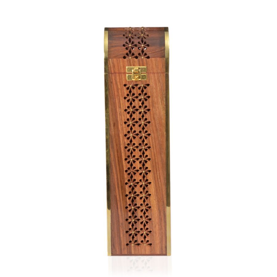 Inlay Indian Rosewood Floral Carved Wine Bottle Box (Size 35x10 Cm)