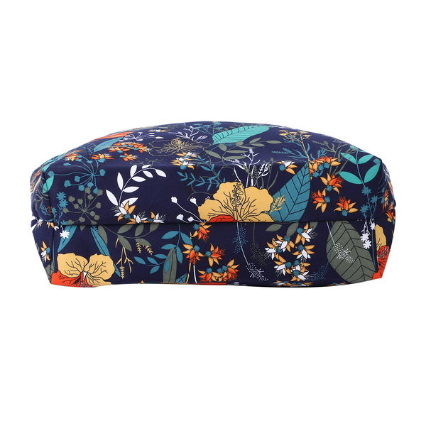 2 Piece Set - Viscose Handbag Floral Matching Stripe Pattern Hat Tote Bag and Zipper Closure (Size:44x12x35Cm) - Navy & Multi