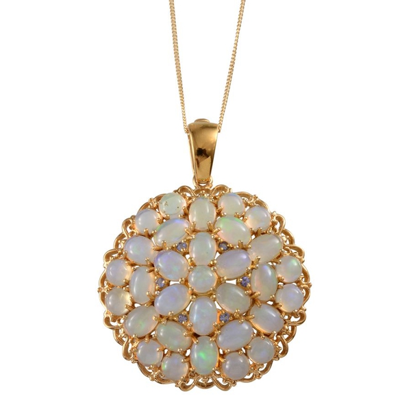 Ethiopian Welo Opal (Ovl), Tanzanite Cluster Pendant With Chain in 14K Gold Overlay Sterling Silver 