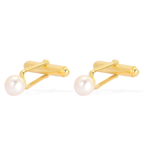 Japanese Akoya Pearl (Rnd) Cufflinks in Yellow Gold Overlay Sterling Silver 6.000 Ct.