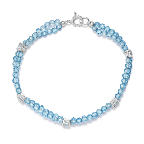 One Time Deal- Sky Blue Topaz Beads Bracelet (Size - 7.5) in Sterling Silver 30.78 Ct.