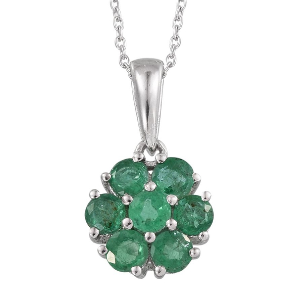 Kagem Zambian Emerald (Rnd) 7 Stone Floral Pendant With Chain in Platinum Overlay Sterling Silver 1.