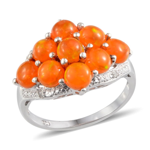 Orange Ethiopian Opal (Rnd), Diamond Ring in Platinum Overlay Sterling Silver 2.510 Ct.