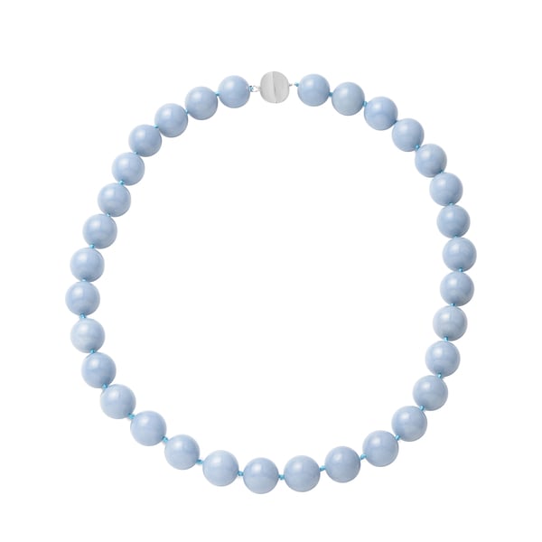Angelite Beads Necklace (Size - 20) With Magnetic Clasp in Rhodium Overlay Sterling Silver 689.00 Ct