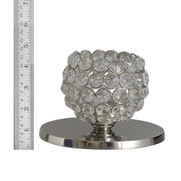 (Option 1) Home Decor - Austrian Crystal Dome Shaped T Light Holder with LED Light on a Metallic Base