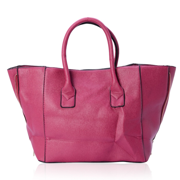 Set of 2 - Fuchsia Colour Large and Small with Adjustable and Removable Shoulder Strap Tote Bag (Size 53x28x18 Cm, 25x21x10 Cm)