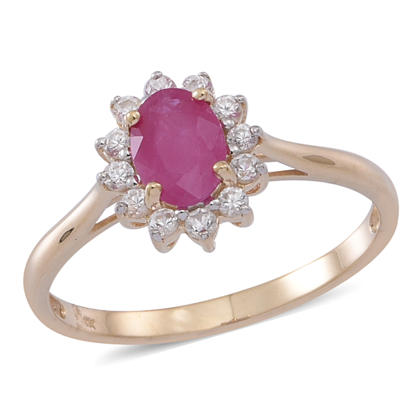 9K Y Gold Ruby (Ovl 0.90 Ct), Natural Cambodian White Zircon Ring 1.500 Ct.