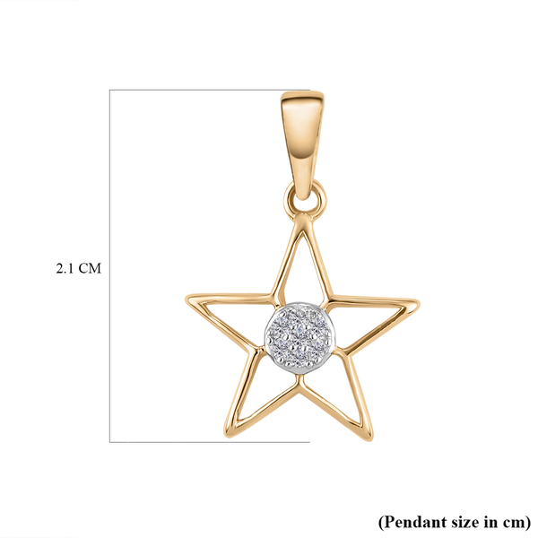9K Yellow Gold SGL Certified Diamond (I3/G-H) Star Pendant 0.05 Ct