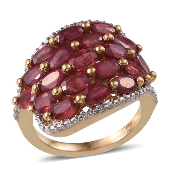 African Ruby (Ovl), Diamond Cluster Ring in 14K Gold Overlay Sterling Silver 4.760 Ct.
