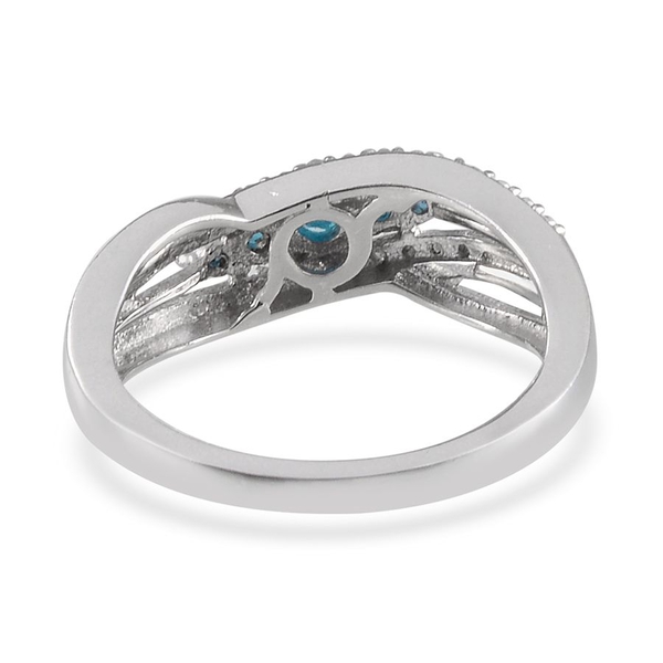 Malgache Neon Apatite (Rnd), Diamond Ring in Platinum Overlay Sterling Silver 0.300 Ct.