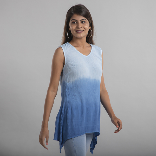 TAMSY 100 % Viscose Ombre Sleeveless Top (Size 16) - Blue