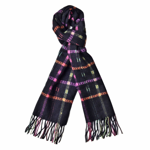 100% Wool Brown, Pink and Multi Colour Checks Pattern Scarf with Tassels (Size 160X30 Cm)