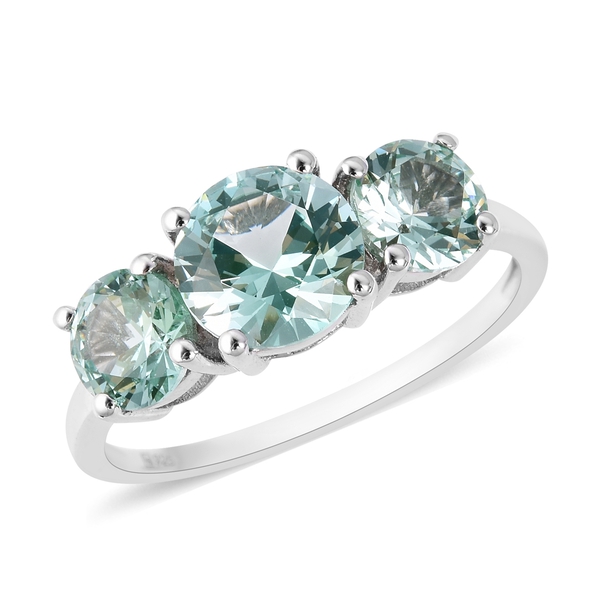 Lustro Stella Simulated Green Spinel Trilogy Ring in Rhodium Plated Silver