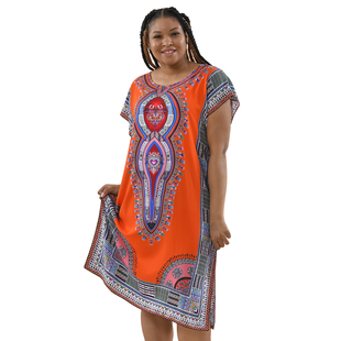 Close Out Deal 100% Viscose Printed Dress (One Size 8-22) - Orange