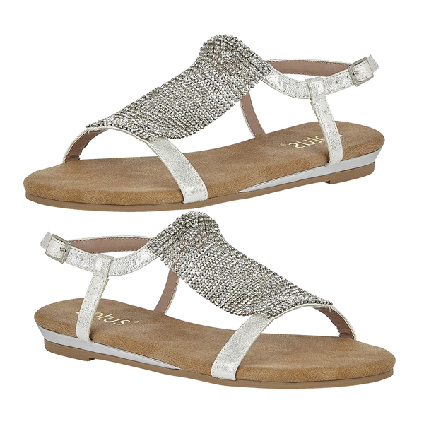 Lotus Avelina Open-Toe Flat Sandals (Size 6) - Silver