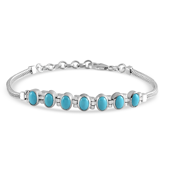 3.07 Ct Sleeping Beauty Turquoise Foxtail Chain Bracelet in Silver 8.22 Grams 7.5 Inch