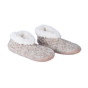 100% Acrylic Double Layer Chunky Sock Indoor Antislip Faux Fur Slipper - Beige & White