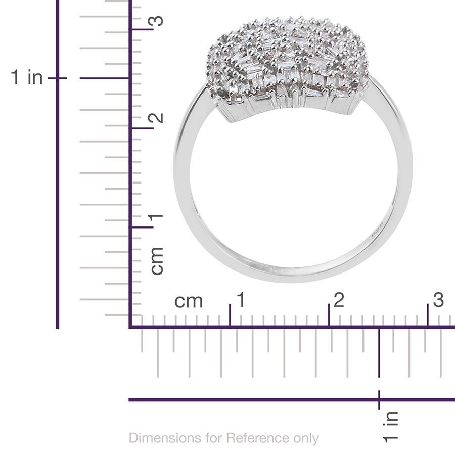 Designer Inspired Fire Cracker Diamond (Bgt) Cluster Ring in Platinum Overlay Sterling Silver 1.000 Ct.