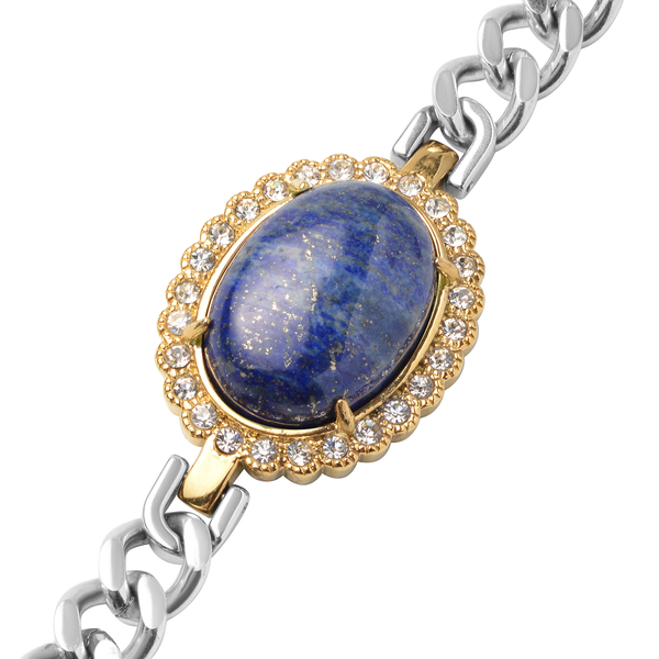 Lapis Lazuli and White Austrian Crystal Bracelet (Size - 8.0 Inch With Extender) Lobster Clasp in Stainless Steel
