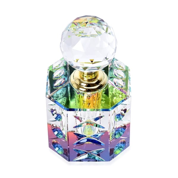 Octagonal Carved Crystal Refillable Perfume Bottle with Colourful Base (Size 10x4cm)