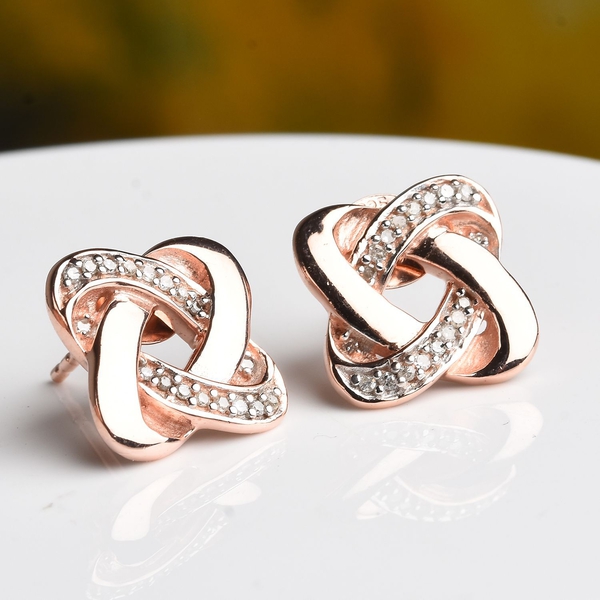 0.15 Carat Diamond Knot Stud Earrings (with Push Back) in Rose Gold Overlay Sterling Silver