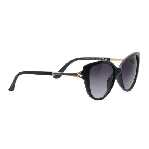 Designer Inspired Butterfly Style Sunglasses - Black and Gold - 3628775 - TJC