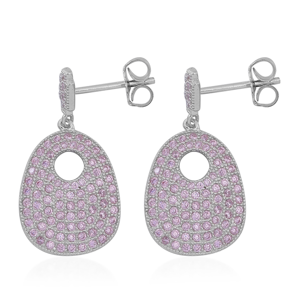 ELANZA AAA Simulated Pink Sapphire (Rnd) Earrings (with Push Back) in Rhodium Plated Sterling Silver