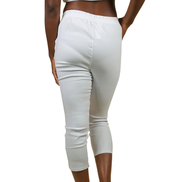 Pure and Natural Fully Elasticated Waist Trousers with Flower in White