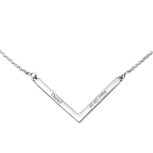 Personalised Engravable V Necklace in Silver, Size 18 Inch