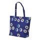 2 Piece Set - Viscose Handbag Floral Matching Stripe Pattern Hat Tote Bag and Zipper Closure (Size:44x12x35Cm) - Blue & White