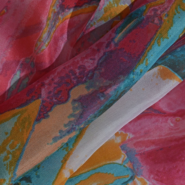 100% Mulberry Silk Peach, Green and Multi Colour Handscreen Tulip Printed Scarf (Size 200X180 Cm)