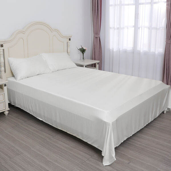 Serenity Night 4 Piece Set 100 Bamboo Sheet Set Including 1 Double Flat Sheet 1 Fitted Sheet And 2 Pillowcases In Snow White M Tjc