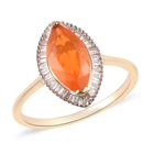 9K Yellow Gold Jalisco AA Fire Opal and Diamond Halo Ring (Size T) 1.40 Ct.