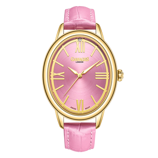 Gamages Of London Ladies Grace Swiss Movement Gold Colour Case Water Resistant Watch with Pink Leath