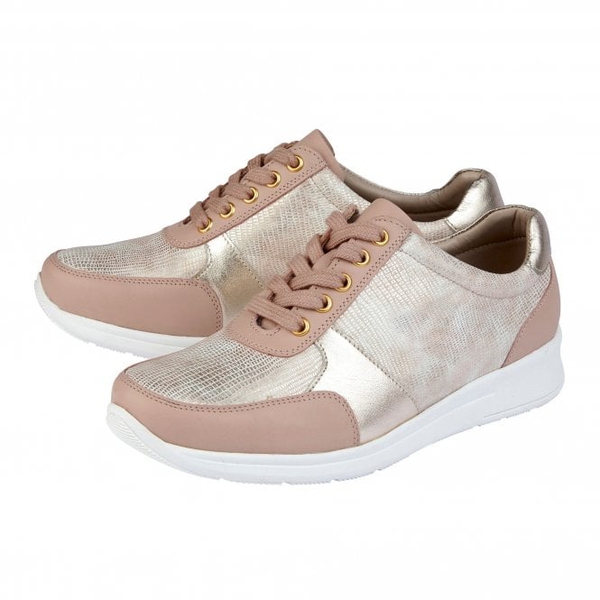 Lotus Stressless Leather Florence Lace-Up Trainers in Pink Colou