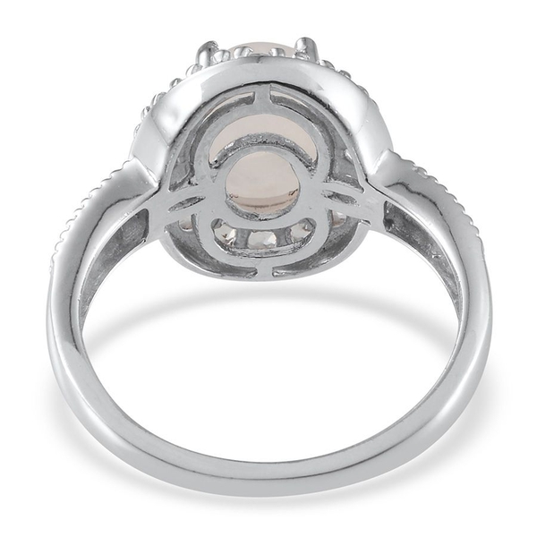 Rainbow Moonstone (Ovl 3.25 Ct), White Topaz Ring in Platinum Overlay Sterling Silver 4.100 Ct.