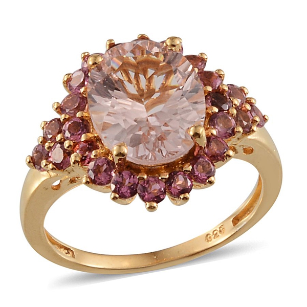 Marropino Morganite (Ovl 3.50 Ct), Pink Tourmaline Ring in 14K Gold Overlay Sterling Silver 4.650 Ct